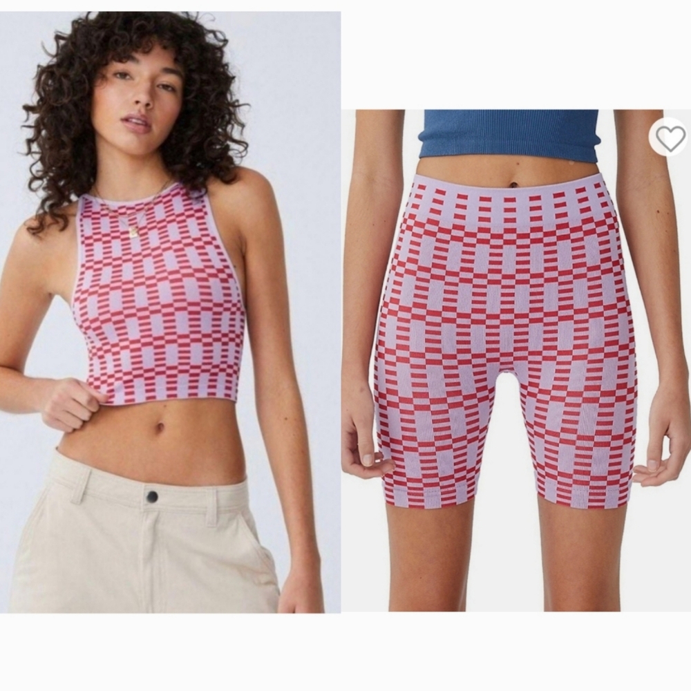 Cotton On Pink and Red Checker Halter Crop Top